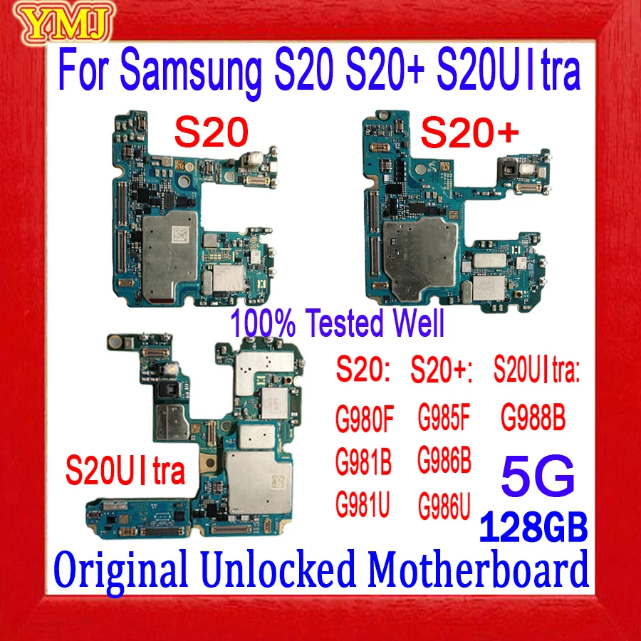 Оригинальная материнская плата 4G для Samsung Galaxy S20, G980F, S20Plus, G985F, 128 ГБ, материнская плата с полными чипами, протестирована, хорошая работа