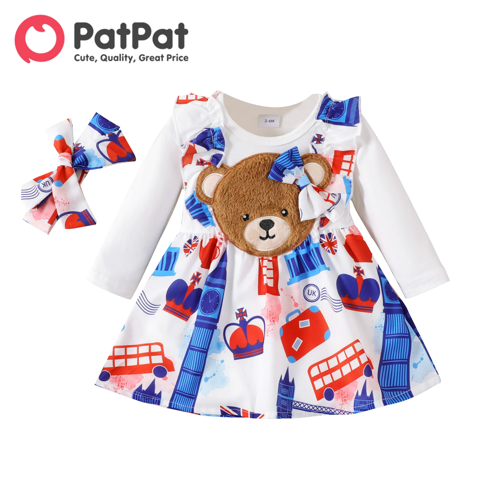 PatPat Dress Newborn Baby Girl Clothes 95% Cotton Long-sleeve Fuzzy Bear Spliced Allover Ruffle Trim Dresses with Headband Set
PatPat Dress Newborn Baby Girl Clothes 95% Cotton Long-sleeve Fuzzy Bear Spliced Allover Ruffle Trim Dresses with Headband Set