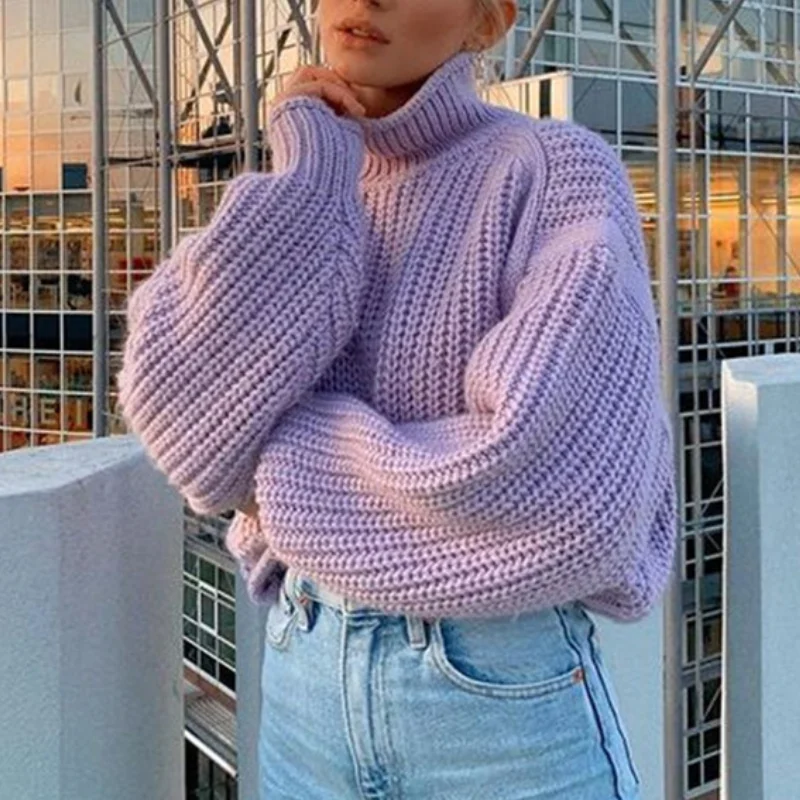 Turtleneck Sweaters Women Autumn Winter Casual Loose Jumper Long Sleeve Knitted Tops Pullover Oversized Women's Sweaters Purple
Turtleneck Sweaters Women Autumn Winter Casual Loose Jumper Long Sleeve Knitted Tops Pullover Oversized Women's Sweaters Purple