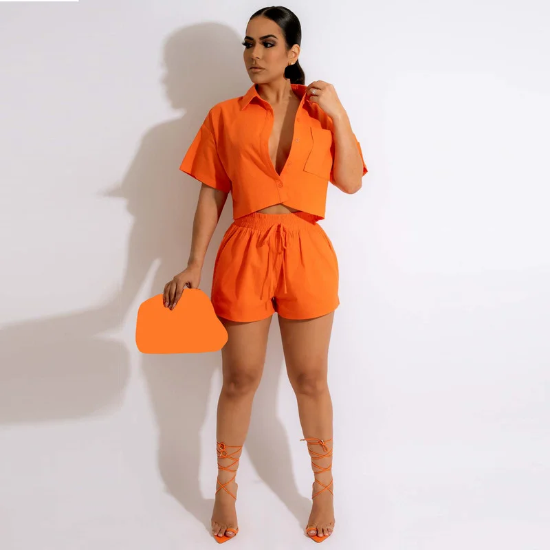 WUHE Two Piece Summer Chic Suits Short Sleeve Button Blouse Crop Top Drawstring Shorts Set Casual Street Women's Clothing
WUHE Two Piece Summer Chic Suits Short Sleeve Button Blouse Crop Top Drawstring Shorts Set Casual Street Women's Clothing