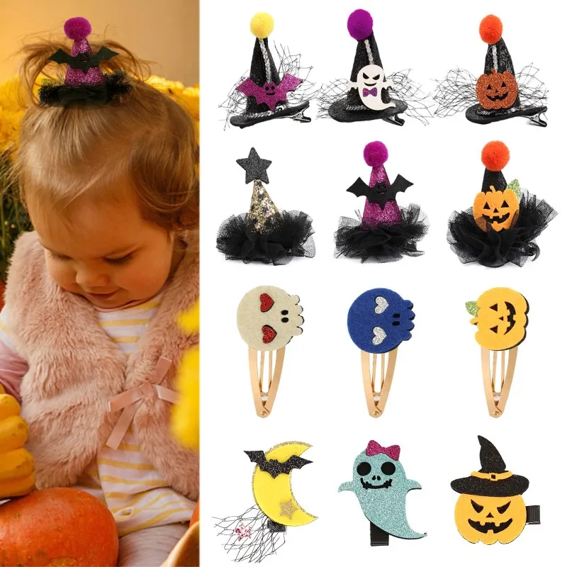 

Halloween Hair Clips For Baby Girls Ghost Pumpkin Hairpin Cartoon Pompom Hairgrips Barrettes Kids Cosplay Party Hair Accessories