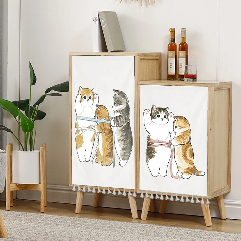 

Cute Cat Curtains Short Polyester Cabinet Curtain for Living Room Kitchen INS Style Cupboard Wardrobe Drapes Partition Decor