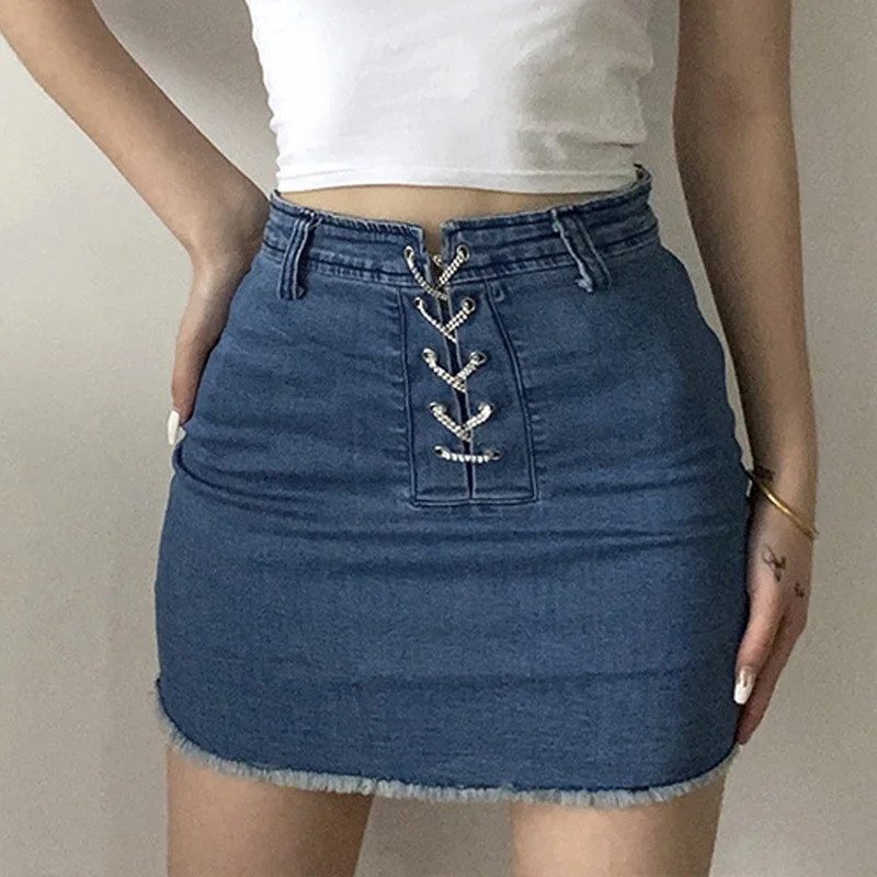 All-Match Stretch Bodycon Chain Strap Lace-Up New Blue Denim Mini Skirt Women Sexy High Waist Bag Hip Solid Skirt Faldas Fashion
All-Match Stretch Bodycon Chain Strap Lace-Up New Blue Denim Mini Skirt Women Sexy High Waist Bag Hip Solid Skirt Faldas Fashion