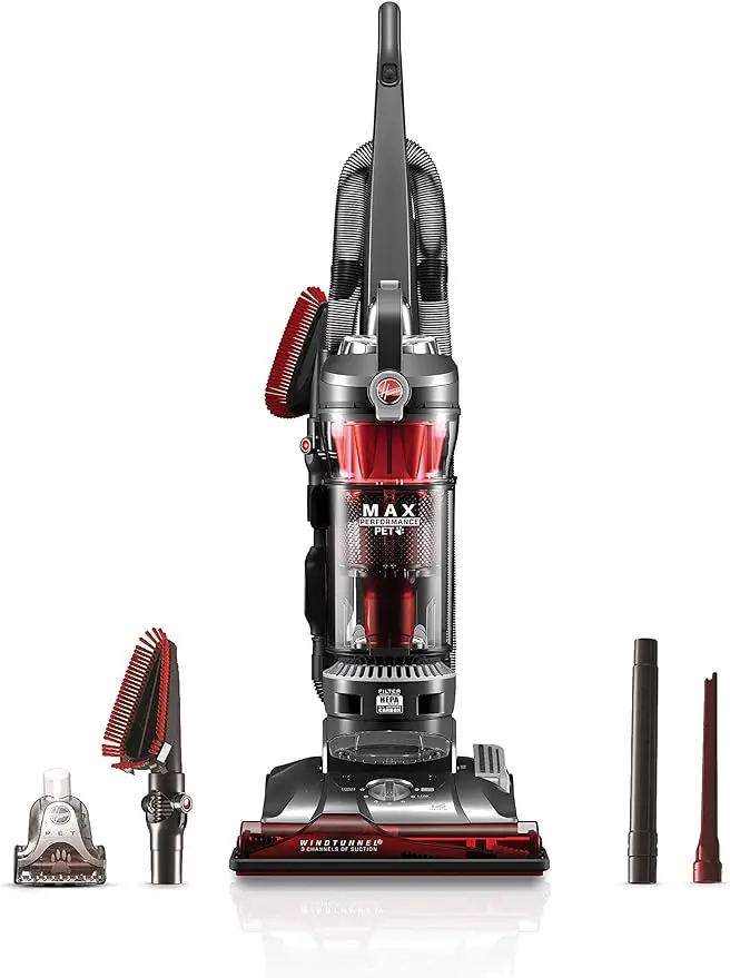 

Hoover WindTunnel 3 Max Performance Pet, Bagless Upright Vacuum Cleaner, HEPA Media Filtration, For Carpet and Hard Floor, Red
