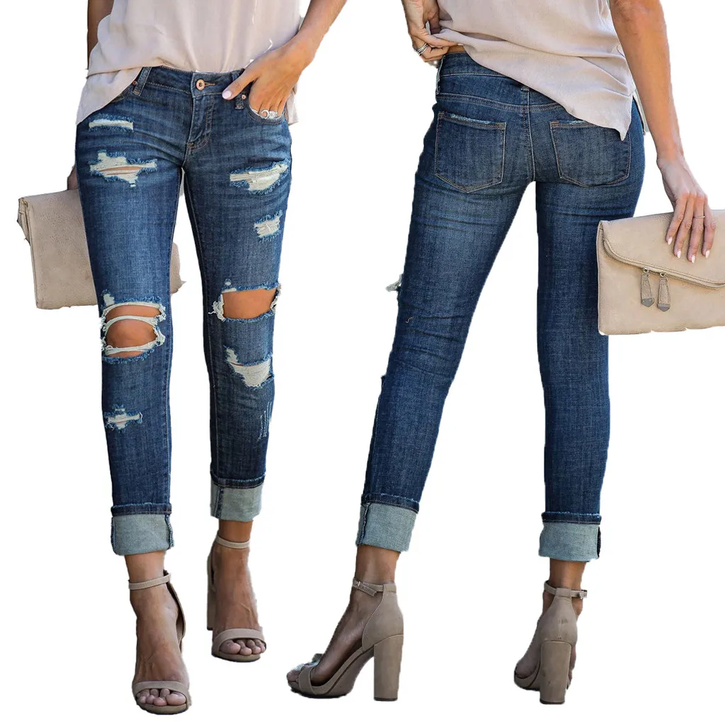 New Female Autumn Mid Waisted Skinny Button Trousers Women Spring Fall Fashion Solid Hole Stretch Length Jeans Streetwear Pants
New Female Autumn Mid Waisted Skinny Button Trousers Women Spring Fall Fashion Solid Hole Stretch Length Jeans Streetwear Pants