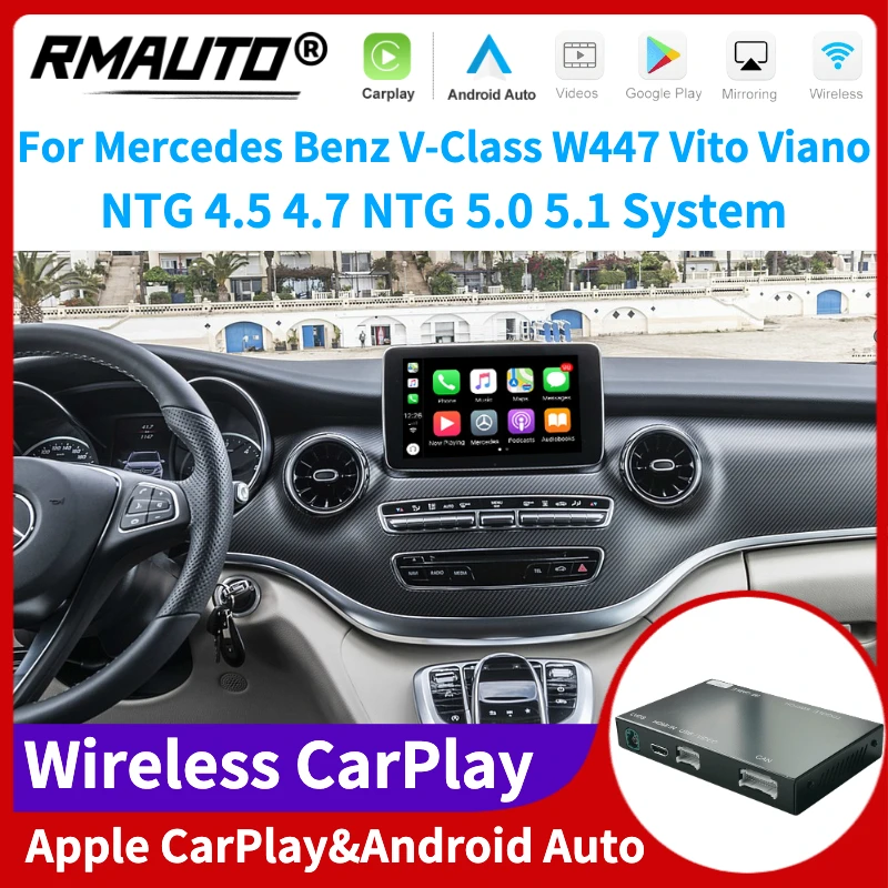 

RMAUTO Wireless Apple CarPlay NTG 4.5 4.7 NTG 5.0 5.1 for Mercedes Benz V-Class W447 Vito Viano Android Auto Mirror Link AirPlay