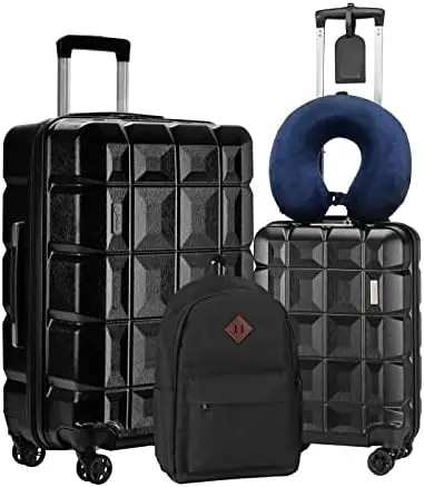 

Комплект чемоданов из 2 предметов с колесами-спиннером, большой жесткий чехол для багажа с замком TSA (черный, 20/28 дюймов, 8 шт.)