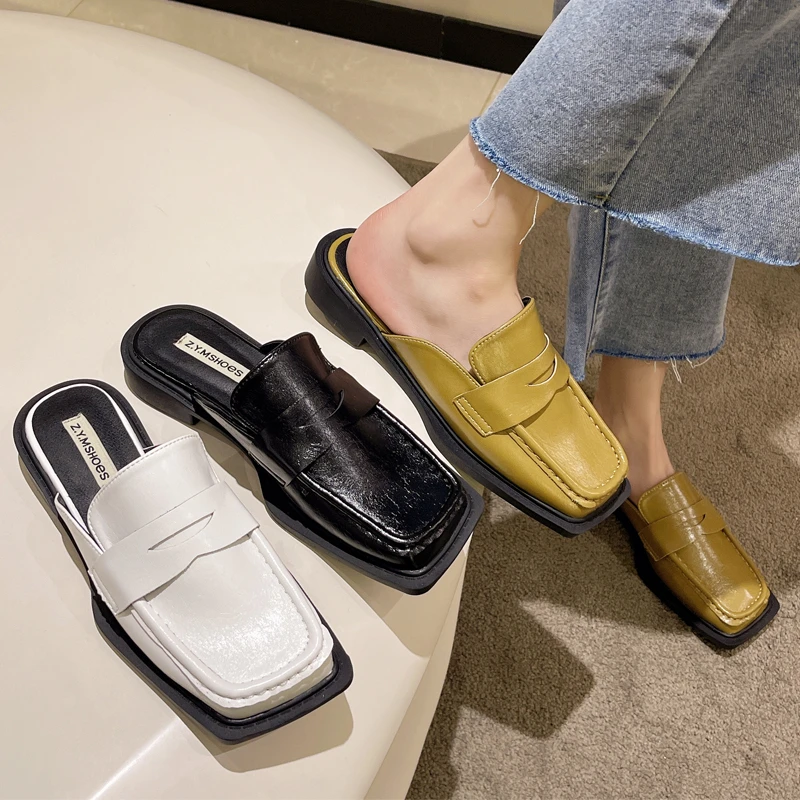 Женские туфли без задника, на низком квадратном каблуке, из ПУ кожи 
Женские туфли без задника, на низком квадратном каблуке, из ПУ кожи