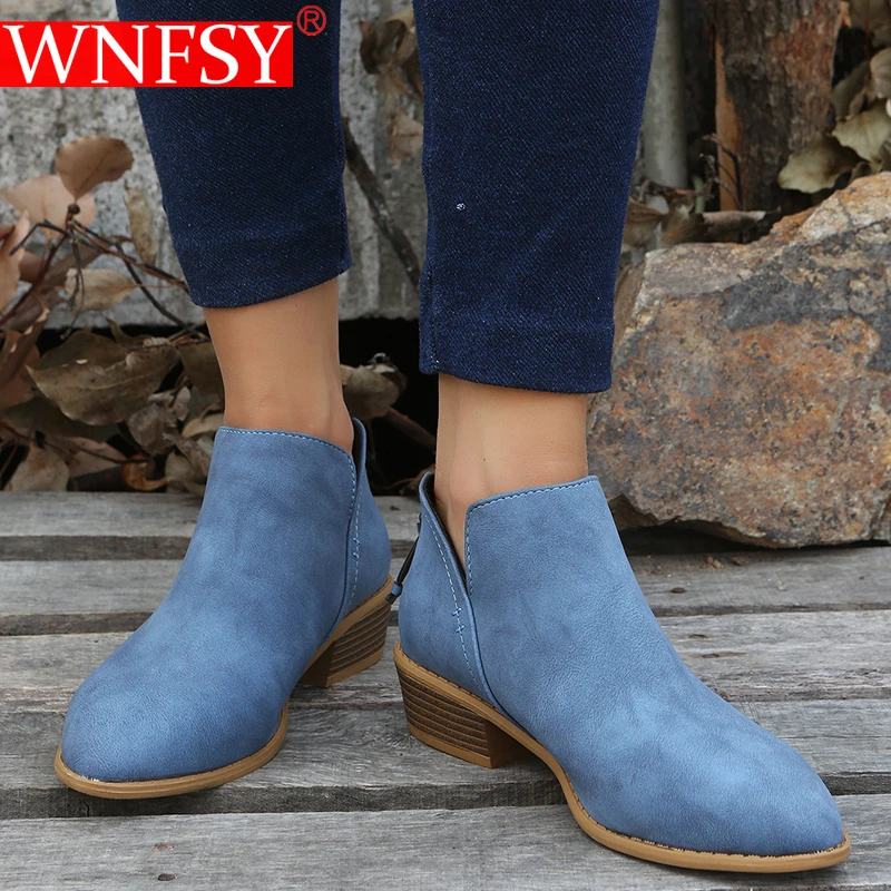 

Wnfsy Women's Boots Autumn Pointed Suede Thick Heel Booties Women Plus Size Zipper Heeled Large Size Ankle Boots Botas De Mujer