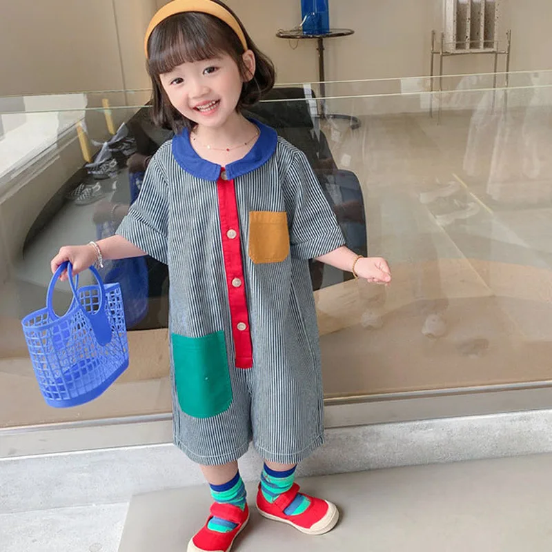 Children'S Romper Summer New Single-Breasted Shorts Girls Thin Loose Doll Collar Contrast Color Pocket Striped Children'S Pants
Children'S Romper Summer New Single-Breasted Shorts Girls Thin Loose Doll Collar Contrast Color Pocket Striped Children'S Pants