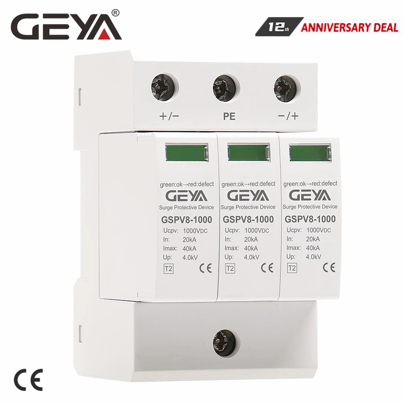 

GEYA 2P 3P PV SPD DC 600V 1000V 20KA-40KA Surge Protector Protective Low-voltage Arrester Device Din Rail Type