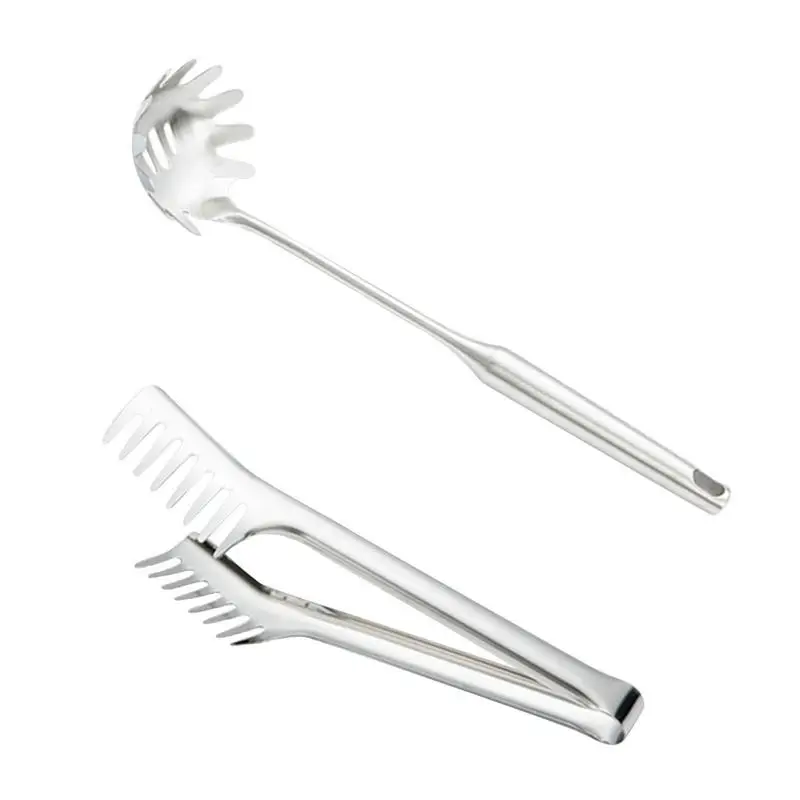 

Pasta Spoon Stainless Steel Spaghetti Noodles Pointed Tong Set Food Comb Clip Food Holder Western Restaurant Tools Kitchen Items
