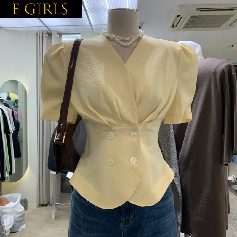 E GIRLS Solid Elegant Pleated Women Blouse Waist Double-breasted V-neck Blusas 2023 Summer Korean Chic Puff Sleeve Shirt Female
E GIRLS Solid Elegant Pleated Women Blouse Waist Double-breasted V-neck Blusas 2023 Summer Korean Chic Puff Sleeve Shirt Female