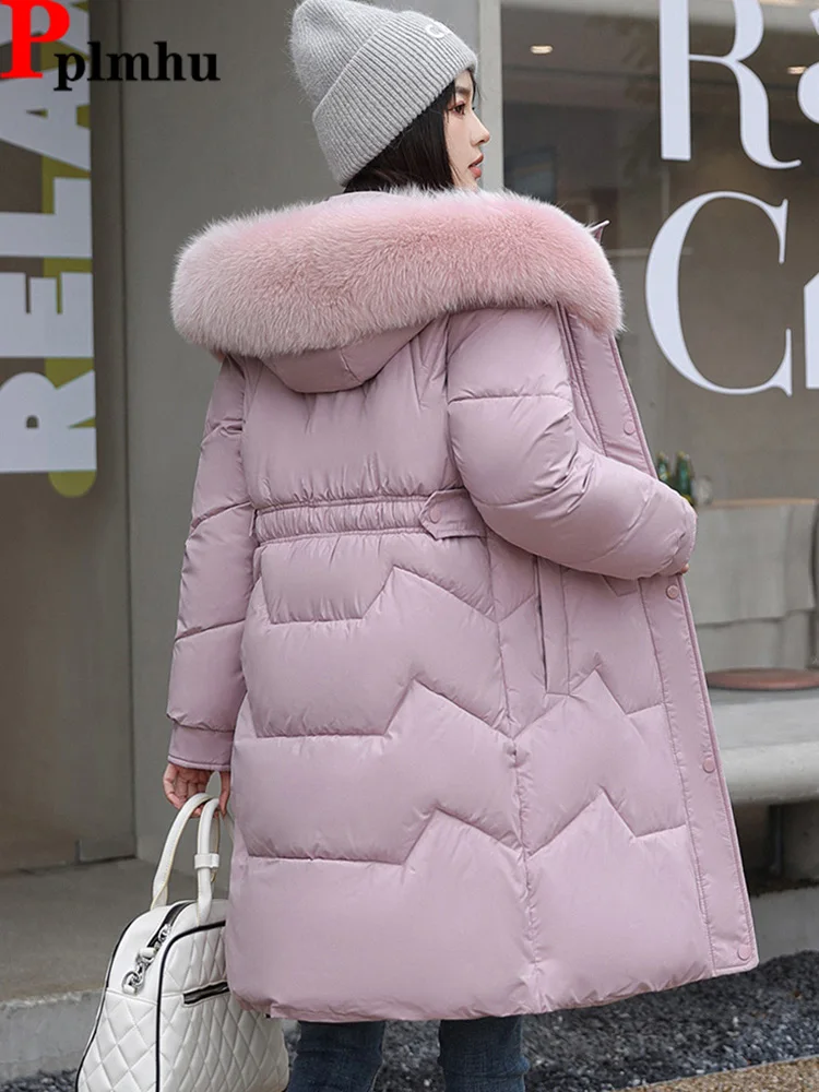 

Зимняя теплая парка с капюшоном и воротником из искусственного меха, Женское пальто средней длины с подкладкой, зимняя одежда, холодные куртки, Корейская стеганая куртка большого размера