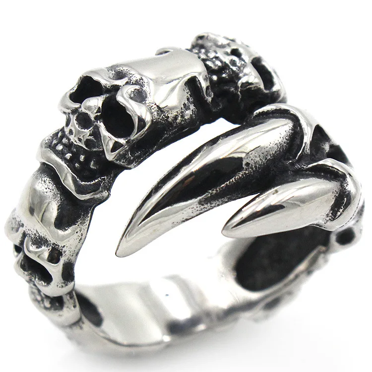 

TOOCNIPA Vintage Punk Rock Beast Claw Ring 316L Stainless Steel Men Boys Domineering Biker Skull Ring Mens Hip Hop Jewelry