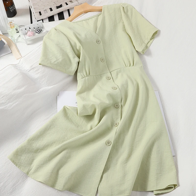Summer Solid Color V-Neck Short Sleeve Women Dress 2021 New Korean Style Patchwork Above Knee Loose Vestidos Single Breasted
Summer Solid Color V-Neck Short Sleeve Women Dress 2021 New Korean Style Patchwork Above Knee Loose Vestidos Single Breasted