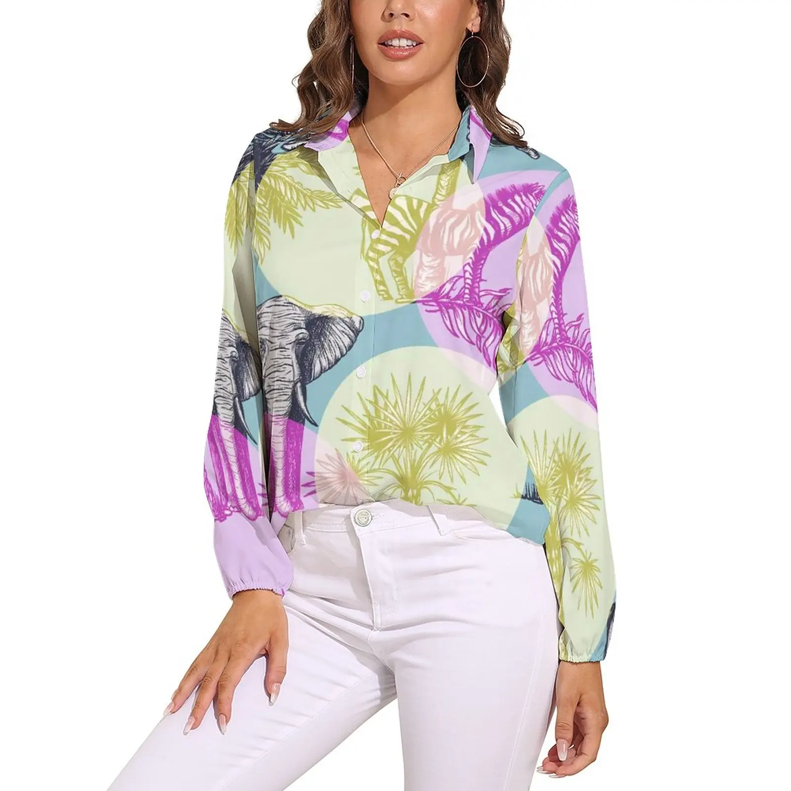 Elephant Wildlife Blouse Women Cheetah Zebra Palm Print Loose Blouses Long Sleeve Vintage Shirts Print Clothes Big Size 2XL 3XL
Elephant Wildlife Blouse Women Cheetah Zebra Palm Print Loose Blouses Long Sleeve Vintage Shirts Print Clothes Big Size 2XL 3XL