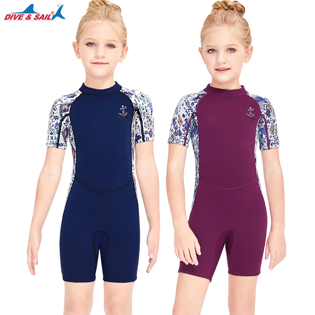 

DIVE SAIL 2 5MM Surfing Cold-proof Wetsuit Girls Surfing UPF 50 Sunprotection Children Snorkel Suits Purple M