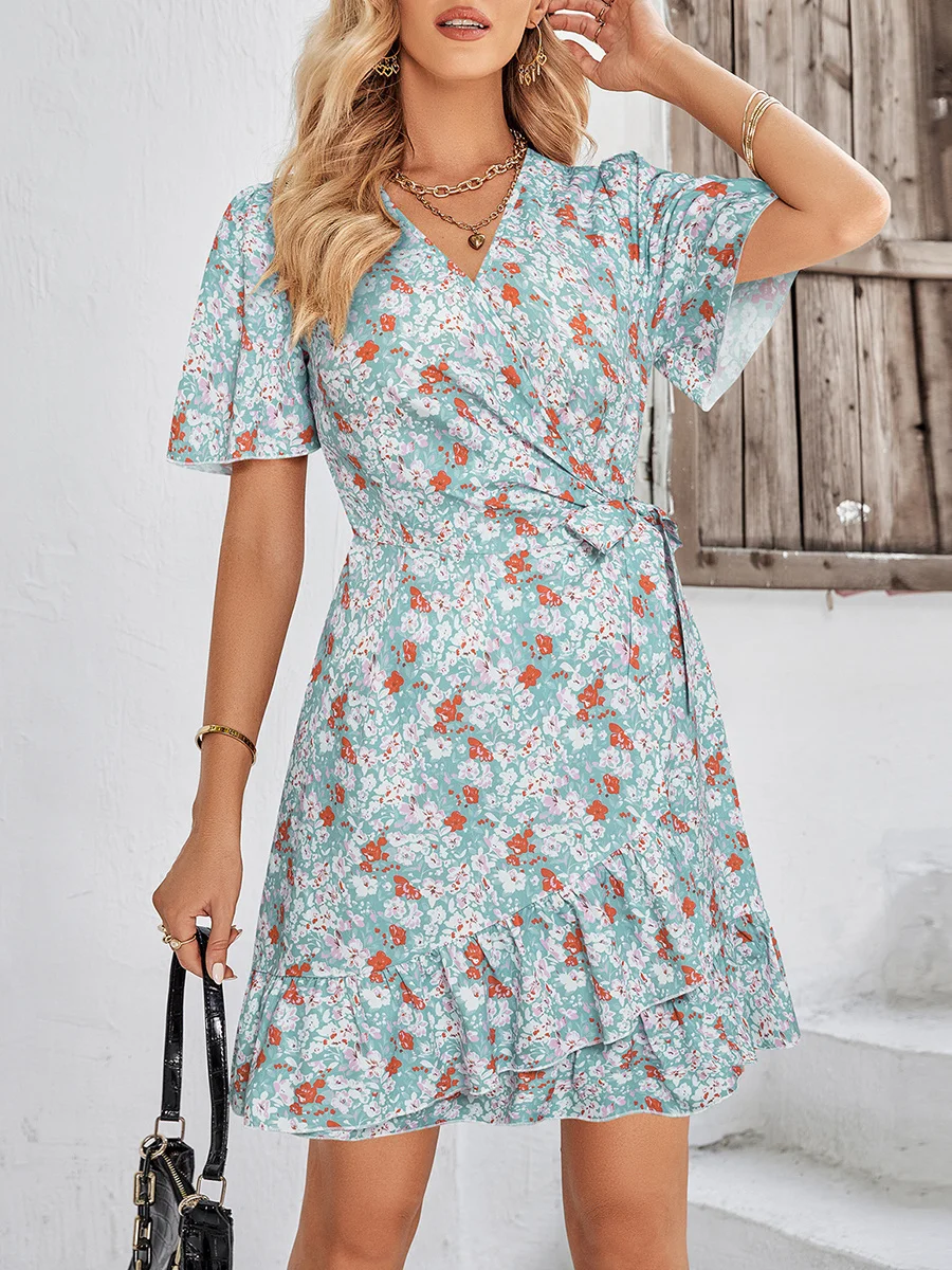 Casual elegant slim sexy 2023 new dress,Women'S New Mini Dress Short-Sleeved V-Neck Lace-Up Waist Crushed Ruffle Summer Casual D 
Casual elegant slim sexy 2023 new dress,Women'S New Mini Dress Short-Sleeved V-Neck Lace-Up Waist Crushed Ruffle Summer Casual D