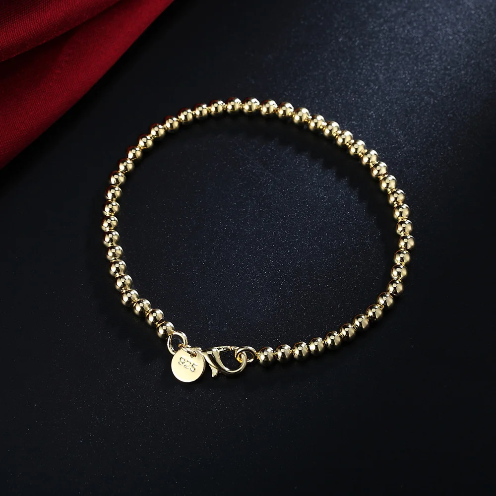 New 18K gold color 925 Sterling Silver Bracelets for Women 4MM beads Chain Fashion Wedding Party Christmas Gifts fine Jewelry 
New 18K gold color 925 Sterling Silver Bracelets for Women 4MM beads Chain Fashion Wedding Party Christmas Gifts fine Jewelry