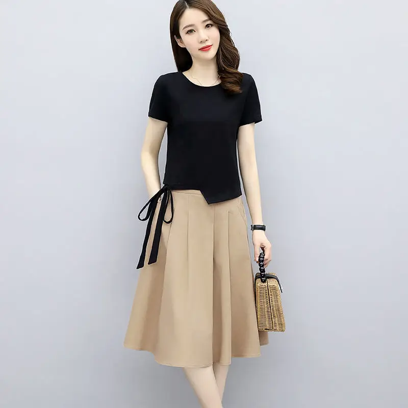 Women Suit Summer Two Piece Set T Shirt + Skirts Korean Fashion Short Sleeve Tops and High Waist A-line Midi Skirt Clothing J544
Women Suit Summer Two Piece Set T Shirt + Skirts Korean Fashion Short Sleeve Tops and High Waist A-line Midi Skirt Clothing J544