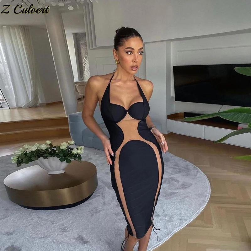 Z Culvert 2022 winter spring Fashion Sexy New women's contrast color stitching see-through mesh halter slim back hip dress women
Z Culvert 2022 winter spring Fashion Sexy New women's contrast color stitching see-through mesh halter slim back hip dress women