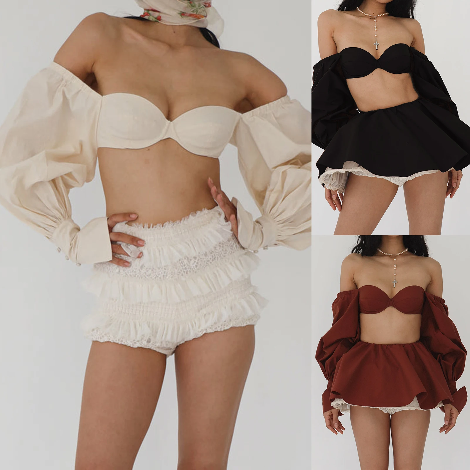 Women Sweet Girl Mini Skirts Sets Lantern Sleeve Off Shoulder Tube Top Bodycon Mini Skirts Suits Korean Y2k Two Piece Set 
Women Sweet Girl Mini Skirts Sets Lantern Sleeve Off Shoulder Tube Top Bodycon Mini Skirts Suits Korean Y2k Two Piece Set