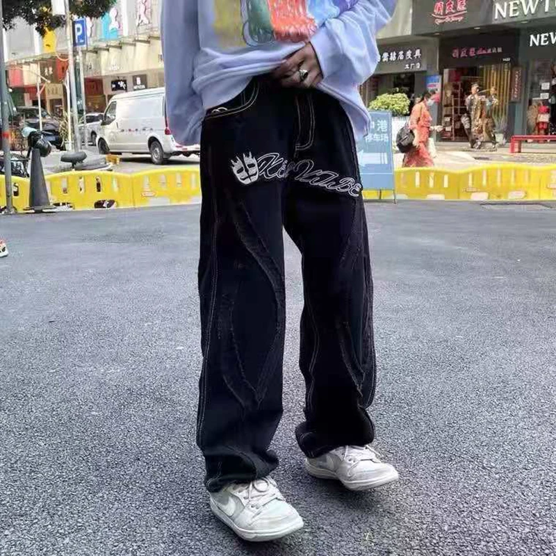 Emo Mens Black Streetwear Harajuku Embroidered Baggy Wide Leg Jeans Oversize Straight Pants Alt Low Rise Denim Trousers Clothes
Emo Mens Black Streetwear Harajuku Embroidered Baggy Wide Leg Jeans Oversize Straight Pants Alt Low Rise Denim Trousers Clothes