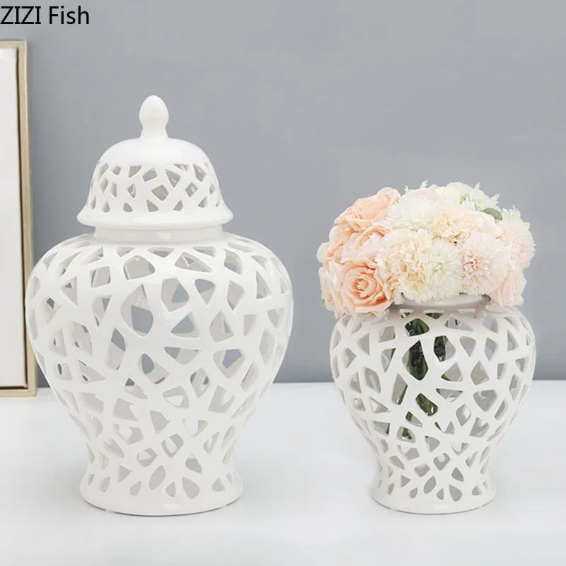 

Classical Ginger jar Ceramic Jar Desktop Decor General Jars with Lids Living Room Decoration Artificial Flower Decorative Vase