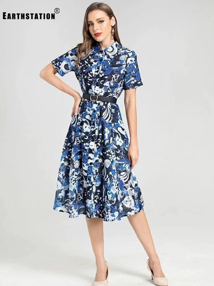 Retro Geometric Print Lapel Single Breasted Tie High Waist Short Sleeve Dress Women's New Fashion Loose Swing Puff Skirt
Retro Geometric Print Lapel Single Breasted Tie High Waist Short Sleeve Dress Women's New Fashion Loose Swing Puff Skirt