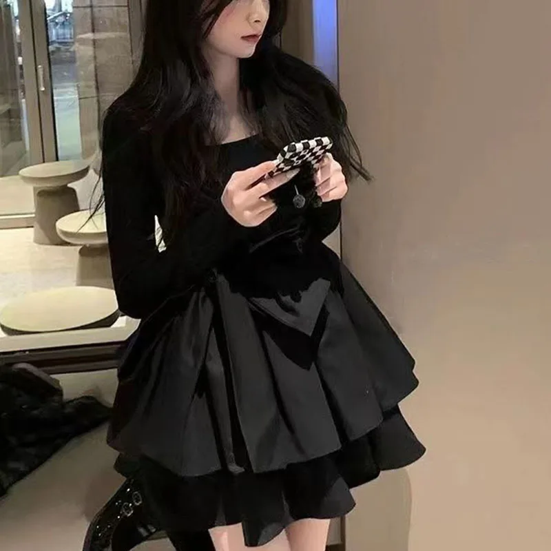 Korean Style Long Sleeve Drees Women Autumn Patchwork Square Collar Black Puffy Dresses Woman Fashion Prom Bow Black Mini Dress
Korean Style Long Sleeve Drees Women Autumn Patchwork Square Collar Black Puffy Dresses Woman Fashion Prom Bow Black Mini Dress