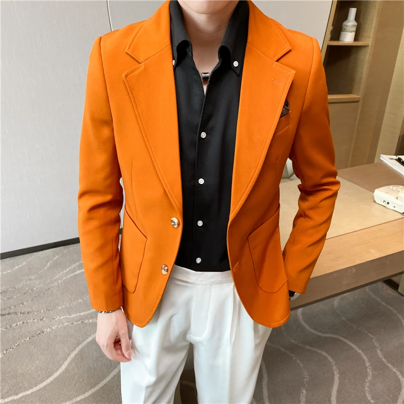 High Quality Solid Color Men Blazers Fashion Slim Casual Suit Jacket Wedding Business Prom Tuxedo Dress Coat Costume Homme 2022 
High Quality Solid Color Men Blazers Fashion Slim Casual Suit Jacket Wedding Business Prom Tuxedo Dress Coat Costume Homme 2022