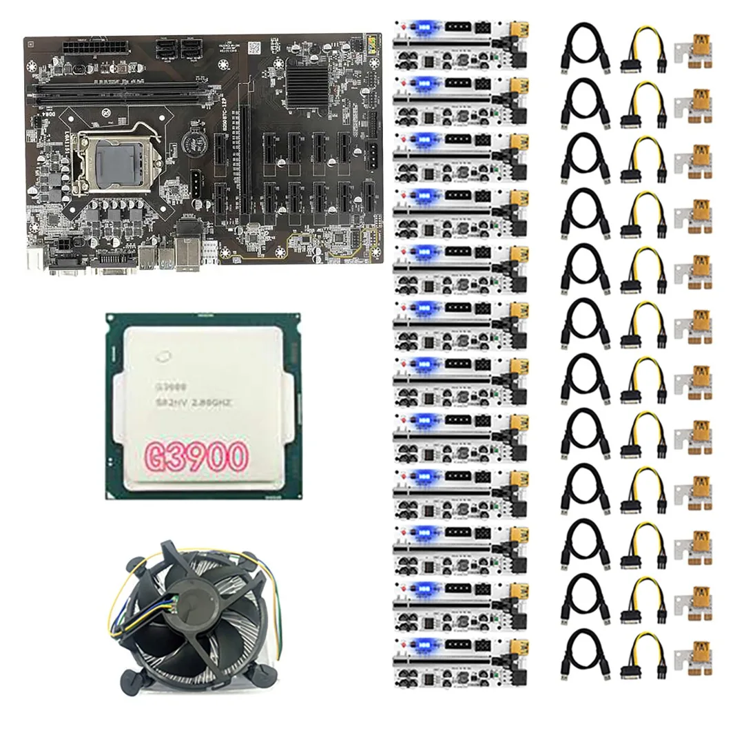 B250 BTC Mining Motherboard with 12XVER010-X PCIE Riser Card+G3900 CPU+Cooling Fan 12 GPU LGA1151 DDR4 DIMM for Bitcoin
B250 BTC Mining Motherboard with 12XVER010-X PCIE Riser Card+G3900 CPU+Cooling Fan 12 GPU LGA1151 DDR4 DIMM for Bitcoin