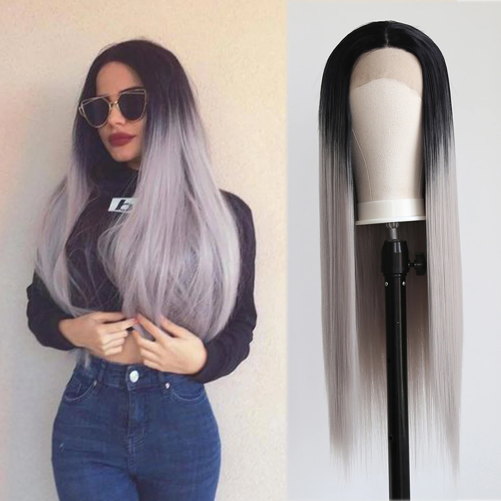 BTWTRY Long Straight Black Ombre Gary Synthetic Lace Front Wig for Black Women Natural Heat Resistant Fiber Cosplay Daily Wear
BTWTRY Long Straight Black Ombre Gary Synthetic Lace Front Wig for Black Women Natural Heat Resistant Fiber Cosplay Daily Wear