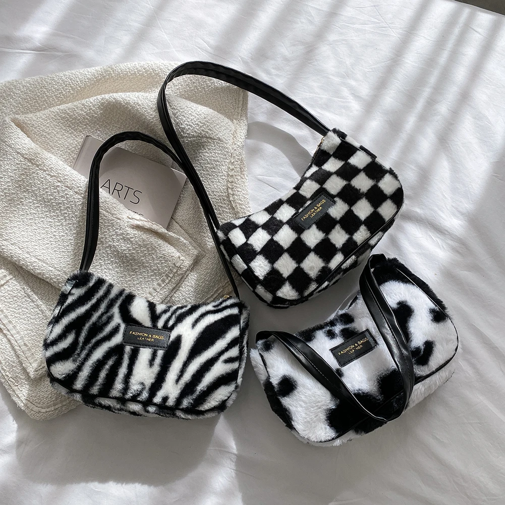 Women Shoulder Bags Elegant Women Autumn Winter Zebra Cow Printing Underarm Bag Warm Plush Tote Decorative Handbag
Women Shoulder Bags Elegant Women Autumn Winter Zebra Cow Printing Underarm Bag Warm Plush Tote Decorative Handbag