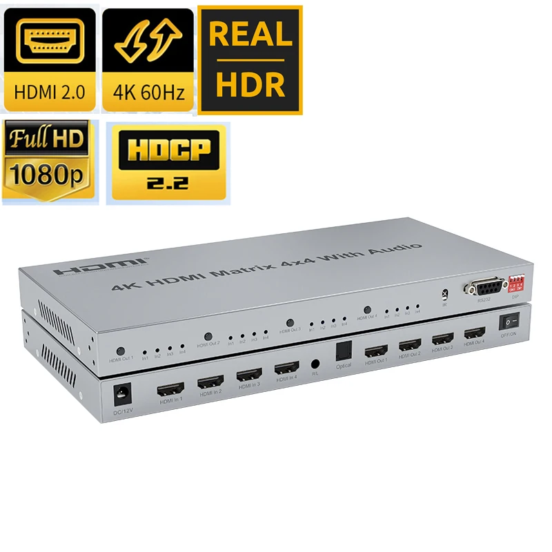4X4 HDMI Matrix with Toslink Audio Out 4K 60Hz HDMI 2.0 Matrix Switch 4 In 4 Out Splitter Switcher Extractor RS232 EDID HDCP 2.2
4X4 HDMI Matrix with Toslink Audio Out 4K 60Hz HDMI 2.0 Matrix Switch 4 In 4 Out Splitter Switcher Extractor RS232 EDID HDCP 2.2