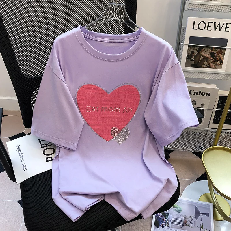 Love Heart Diamonds Streetwear Women Loose Y2k Tops Hot Drill Design Sense Cotton T-shirt Summer Short Sleeve kawaii Tees
Love Heart Diamonds Streetwear Women Loose Y2k Tops Hot Drill Design Sense Cotton T-shirt Summer Short Sleeve kawaii Tees