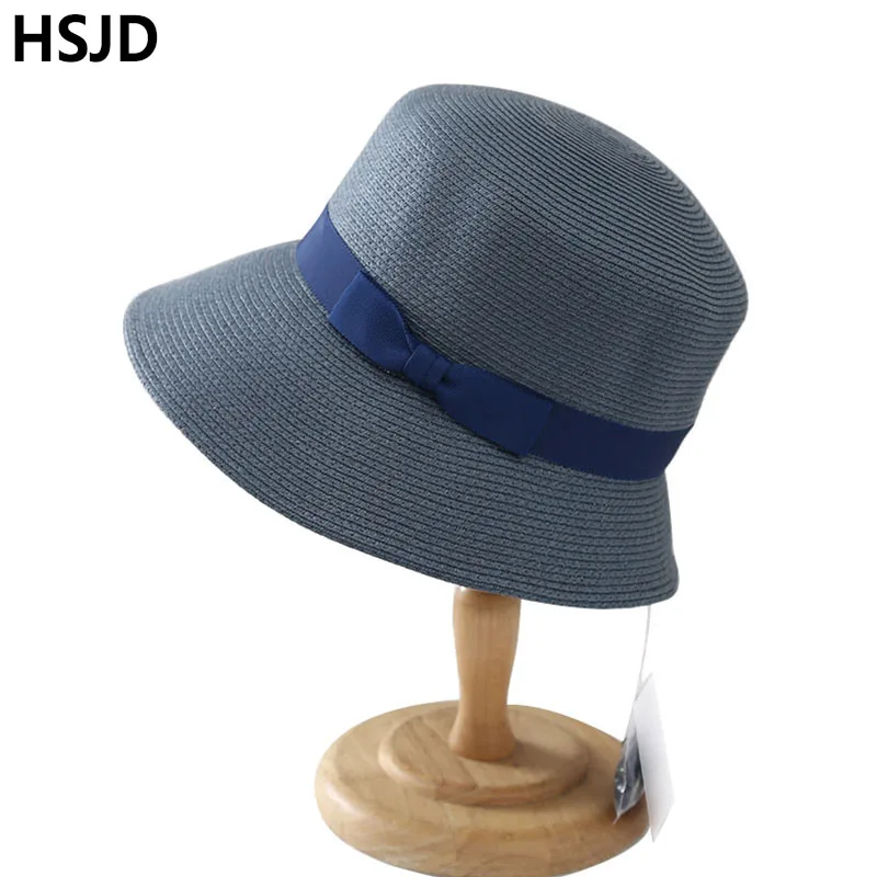 

High Quality Floppy Straw Hat With Black Bow Visor Wide Brim Foldable Womens Sunshade Cap Summer Travel Shade Panama Sun Hats