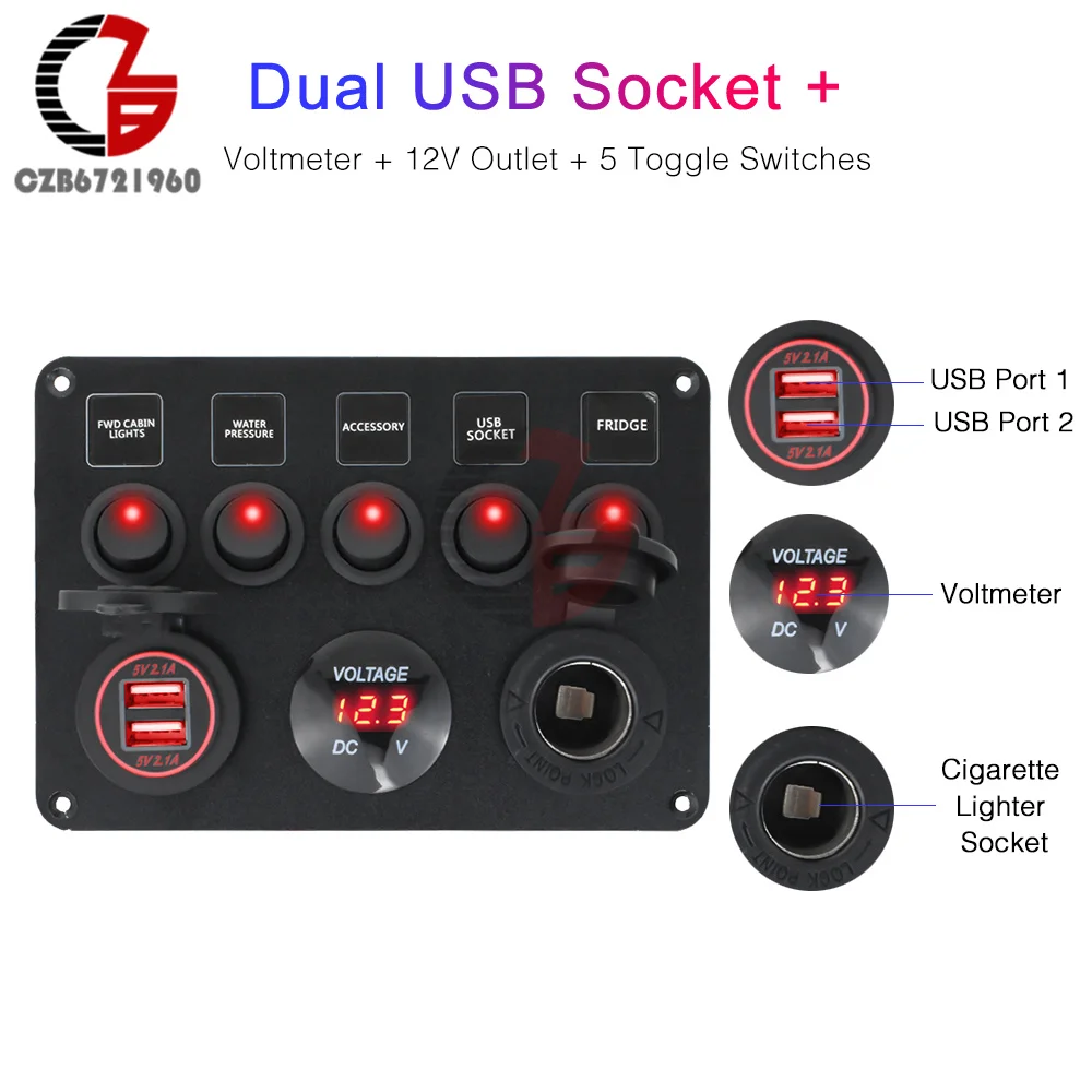 DC 12V-24v LED Digital Car Voltmeter Waterproof Switch Panels for Boat Yacht Trailer Truck Voltmeter Dual Power USB 4.2a Outlet
DC 12V-24v LED Digital Car Voltmeter Waterproof Switch Panels for Boat Yacht Trailer Truck Voltmeter Dual Power USB 4.2a Outlet