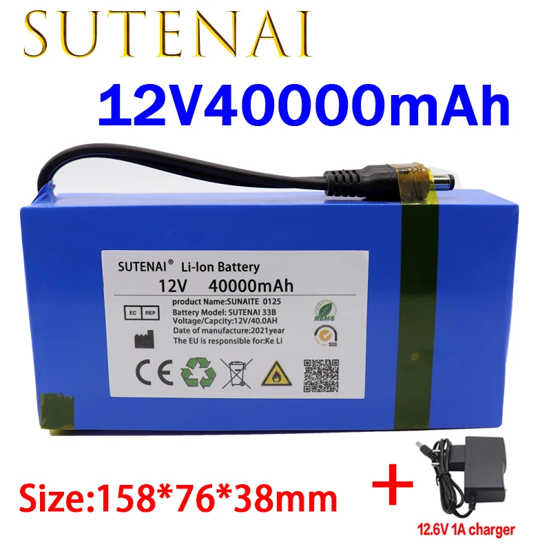 100% New Portable 12v 40000mAh Lithium-ion Battery pack DC 12.6V 40Ah battery With EU Plug+12.6V1A charger
100% New Portable 12v 40000mAh Lithium-ion Battery pack DC 12.6V 40Ah battery With EU Plug+12.6V1A charger