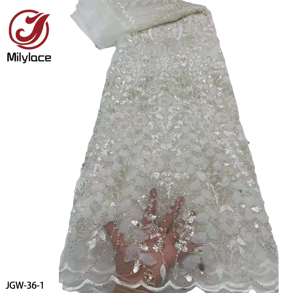 African Lace Fabric 2022 White High Quality Lace with Beaded Sequined French Nigerian Lace Fabrics for Wedding JGW-36
African Lace Fabric 2022 White High Quality Lace with Beaded Sequined French Nigerian Lace Fabrics for Wedding JGW-36