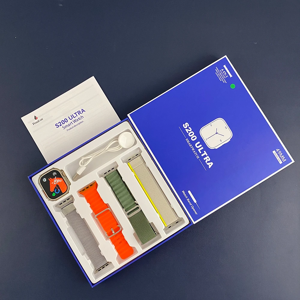 S200 Ultra Smart Watch 4 Piecs Straps Bluetooth Calls Custom Screen S8 Top With Packaging Sports Bracelet For Huawei Android IOS
S200 Ultra Smart Watch 4 Piecs Straps Bluetooth Calls Custom Screen S8 Top With Packaging Sports Bracelet For Huawei Android IOS