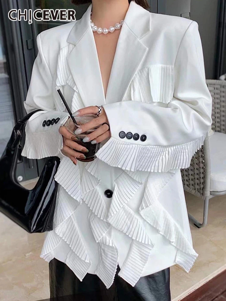 CHICEVER Patchwork Frill Mock Blazers For Women Stylish Notched Long Sleeve Lace Oversize Jacket Female 2022 Fashion Clothes New
CHICEVER Patchwork Frill Mock Blazers For Women Stylish Notched Long Sleeve Lace Oversize Jacket Female 2022 Fashion Clothes New