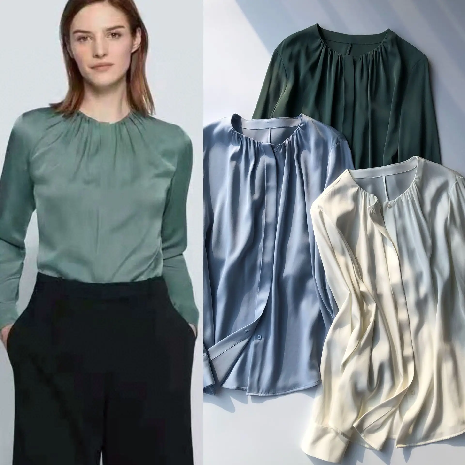 Heavy-weight Silk Double Joe Satin Drapes Silky BLOUSE Stretch-satin Classic Crewneck Long-sleeved Mulberry Shirt Women Blouse
Heavy-weight Silk Double Joe Satin Drapes Silky BLOUSE Stretch-satin Classic Crewneck Long-sleeved Mulberry Shirt Women Blouse