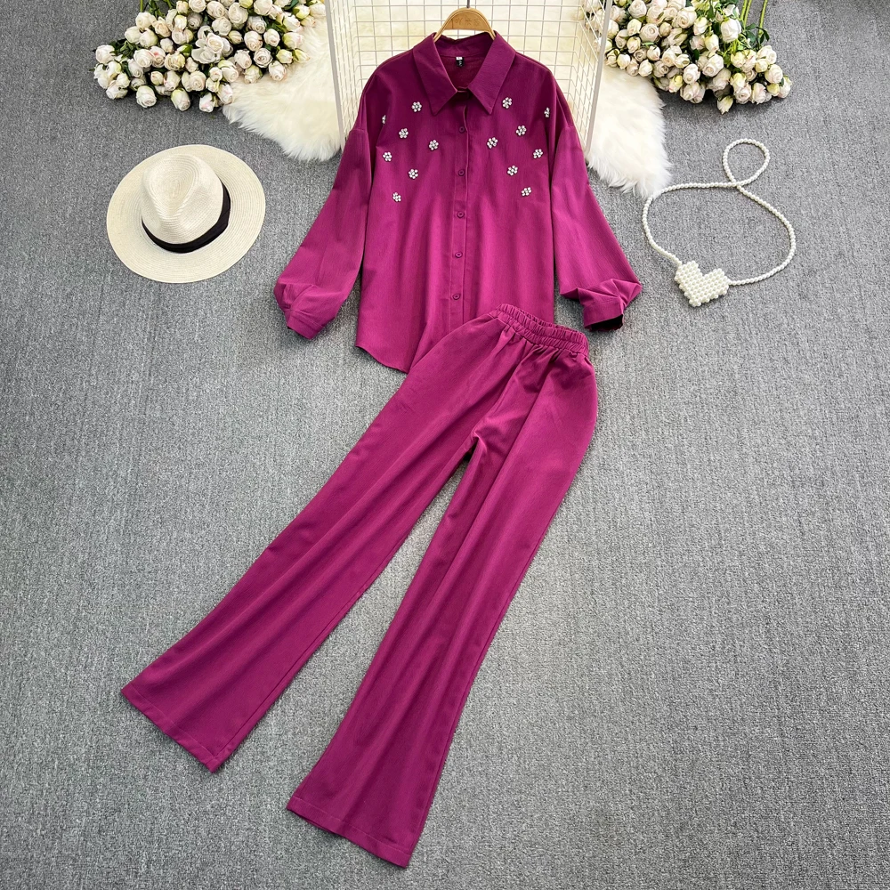 Women Autumn Solid Elegant Casual Party Pantsuit Vintage Shirts Tops and Pants 2 Pieces Set Female Vacations Chic Clothes
Women Autumn Solid Elegant Casual Party Pantsuit Vintage Shirts Tops and Pants 2 Pieces Set Female Vacations Chic Clothes