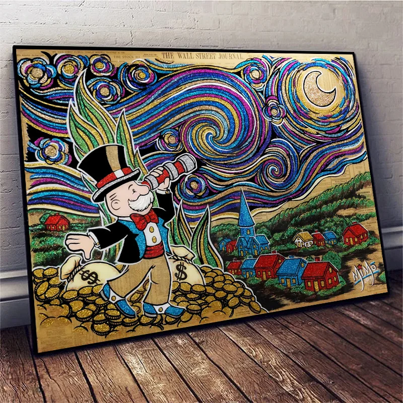 Alec Monopoly and Rachie Starry Sky Art Canvas Painting Monopoly Dollars Money Posters Cartoon Wall Art for Living Room Decor
Alec Monopoly and Rachie Starry Sky Art Canvas Painting Monopoly Dollars Money Posters Cartoon Wall Art for Living Room Decor