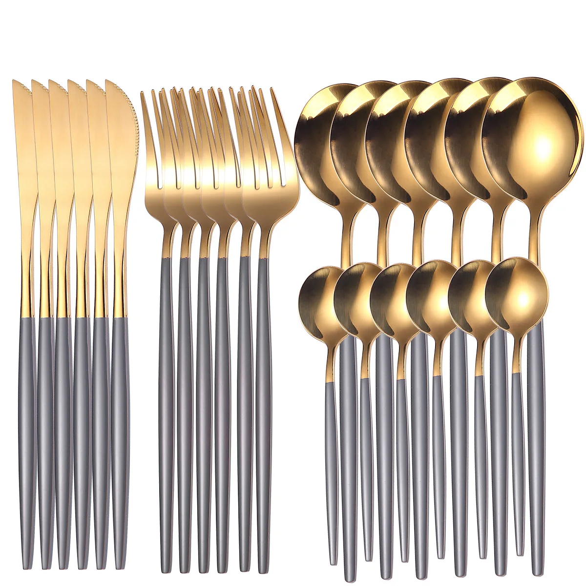 24pcs Grey Gold Dinnerware Set Stainless Steel Tableware Set Knife Fork Spoon Western Cutlery Silverware Tableware Set Supplies
24pcs Grey Gold Dinnerware Set Stainless Steel Tableware Set Knife Fork Spoon Western Cutlery Silverware Tableware Set Supplies