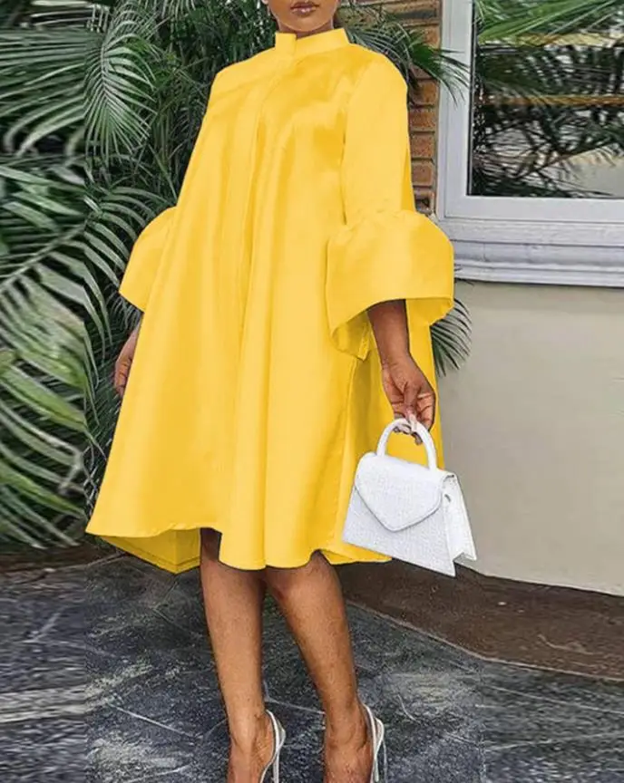 Women's Dresses Bell Sleeve Button Front Shirt Casual Stand Collar Plain Knee-Length Daily Dress 2022 Summer Fashion
Women's Dresses Bell Sleeve Button Front Shirt Casual Stand Collar Plain Knee-Length Daily Dress 2022 Summer Fashion