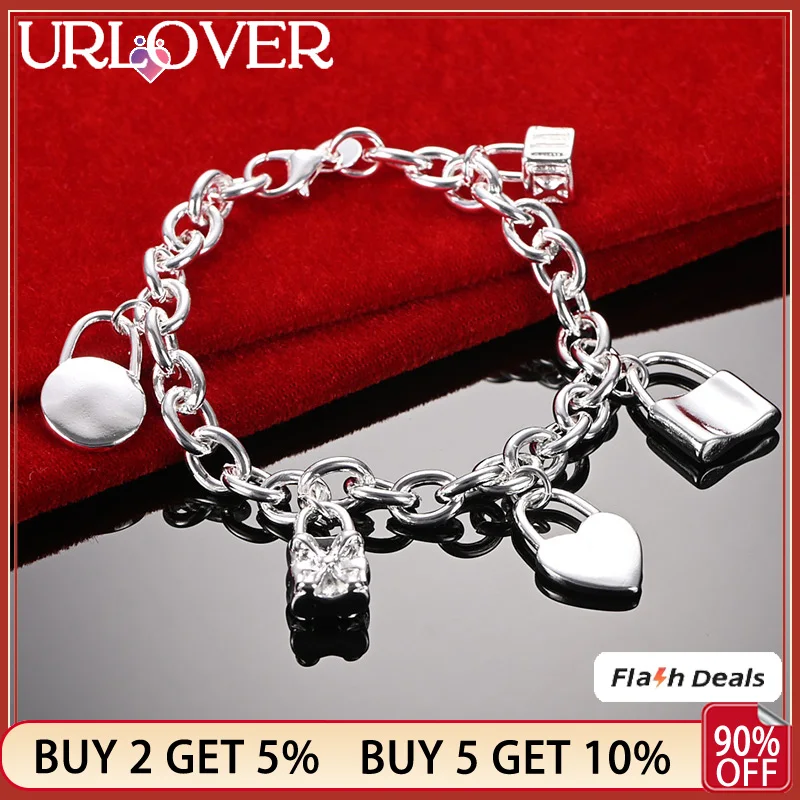 URLOVER 925 Stamp Silver Color Circular Heart Box Lock Pendant Chain Bracelet For Woman Party Birthday Wedding Fashion Jewelry 
URLOVER 925 Stamp Silver Color Circular Heart Box Lock Pendant Chain Bracelet For Woman Party Birthday Wedding Fashion Jewelry
