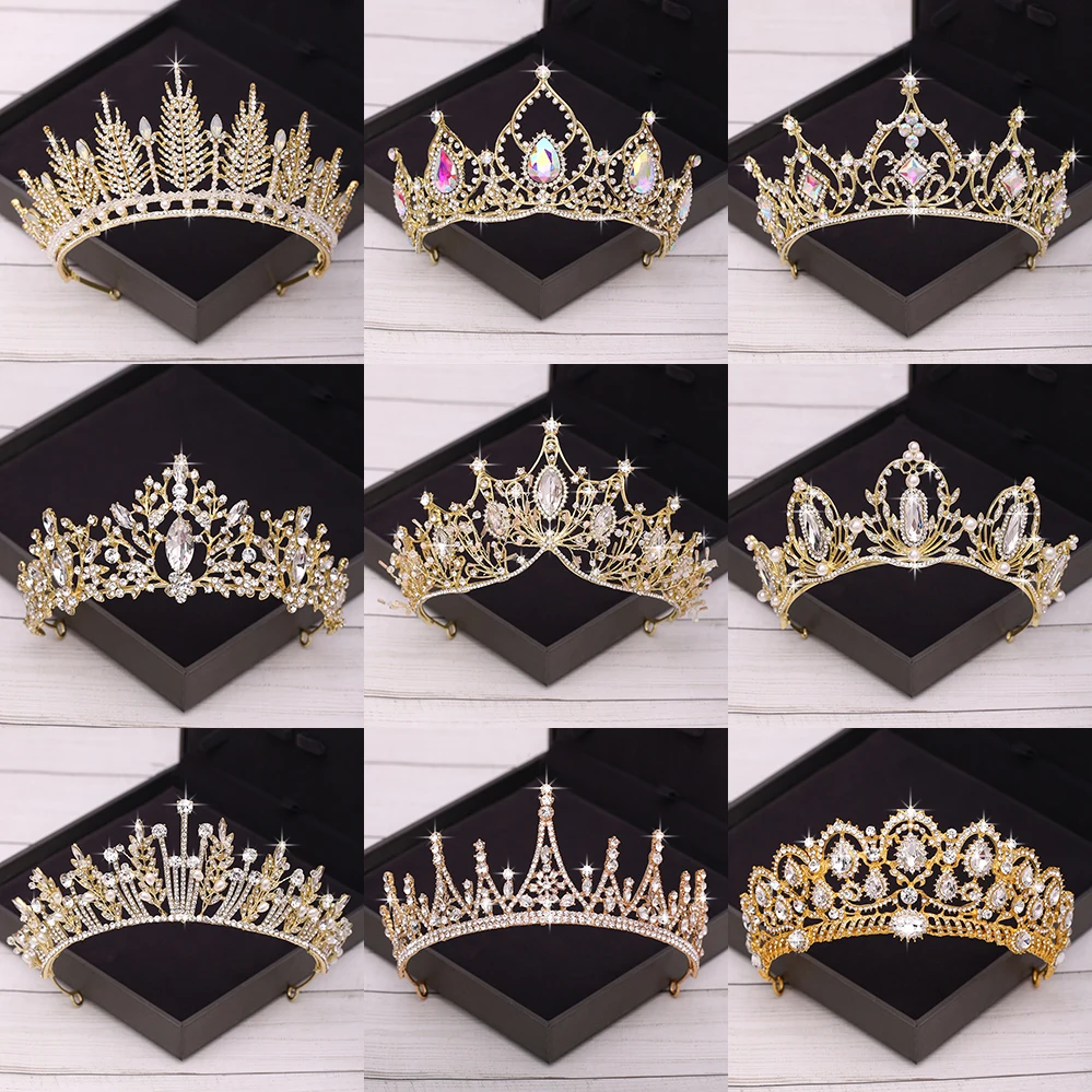 

Bridal Crown Golden Wedding Hair Accessories Crystal Rhinestone Bride Wedding Tiaras and Crowns Headpiece Diadema Hair Ornament